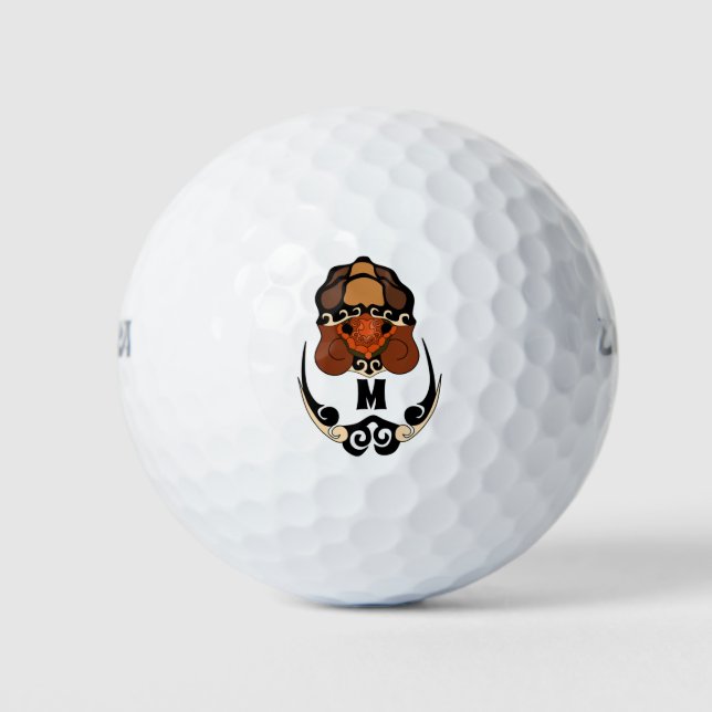 Funny Tortoise Chilling Monogram Golf Balls (Front)