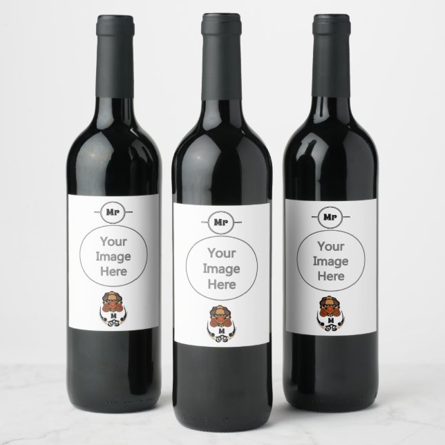 Funny Tortoise Chilling Monogram Wine Label (Bottles)