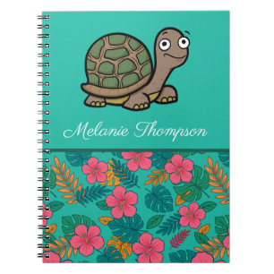 Funny Tortoise Floral Pattern Custom Name Notebook