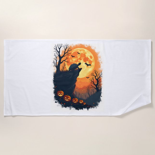 Funny Tortoise Halloween Silhouette Spooky Tortois Beach Towel (Front)