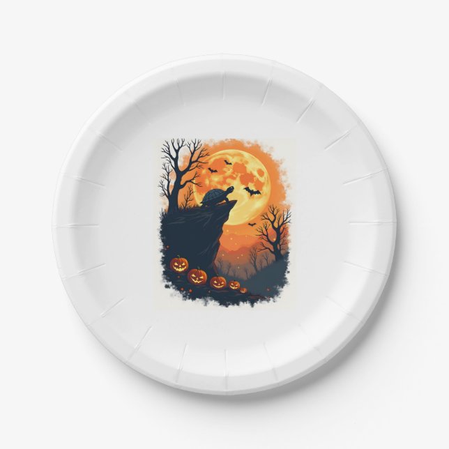 Funny Tortoise Halloween Silhouette Spooky Tortois Paper Plate (Front)