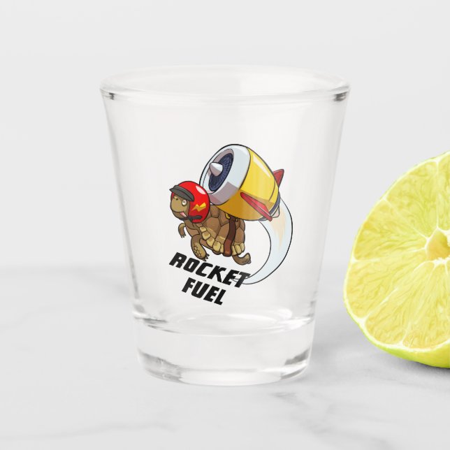 Funny Tortoise Rocket Fuel Flying Jet Cartoon Shot Glass (Front)
