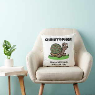 Funny Tortoise Slow And Steady Custom Name Cushion