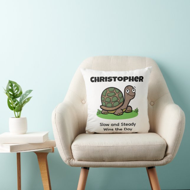 Funny Tortoise Slow And Steady Custom Name Cushion (Chair)