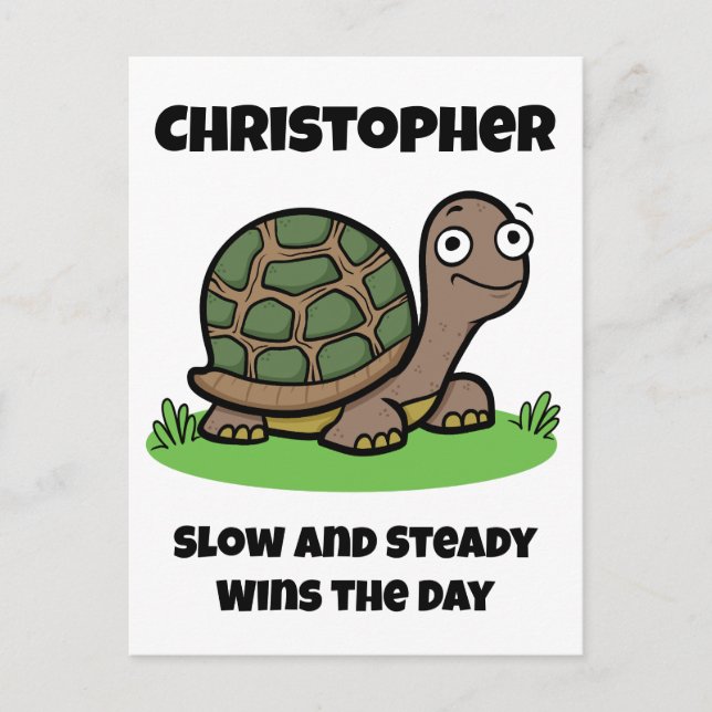 Funny Tortoise Slow And Steady Custom Name Postcard (Front)