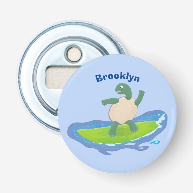 Funny tortoise wave surfing cartoon bottle opener (Front)