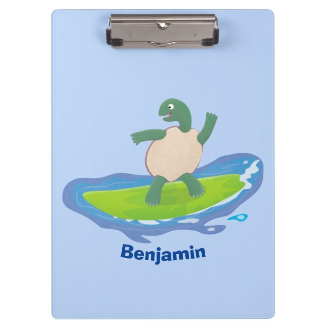 Funny tortoise wave surfing cartoon clipboard (Front)