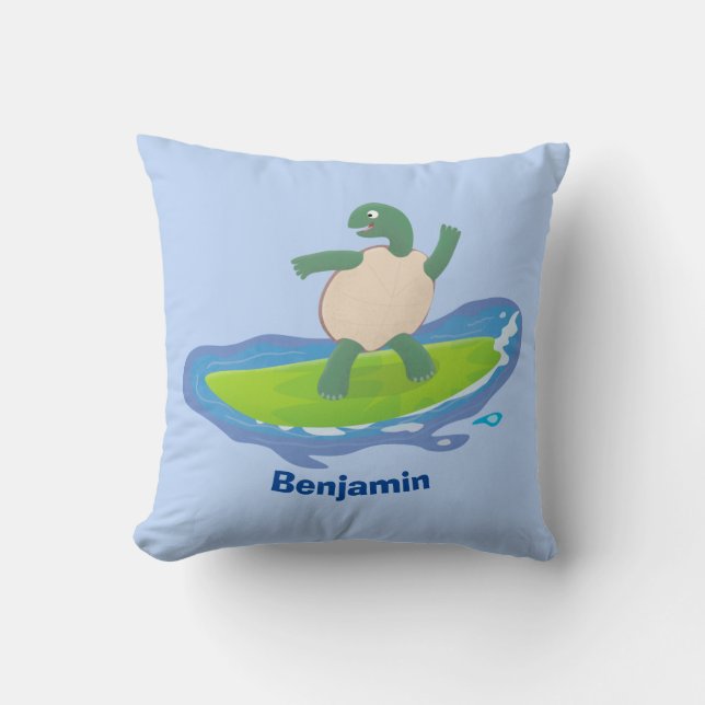 Funny tortoise wave surfing cartoon cushion (Front)