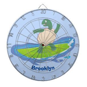 Funny tortoise wave surfing cartoon dartboard