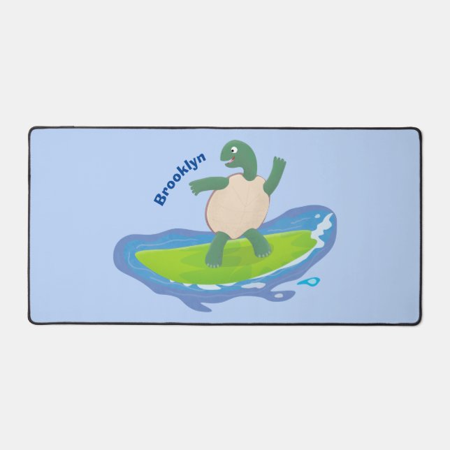 Funny tortoise wave surfing cartoon desk mat (Front)