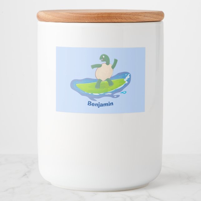 Funny tortoise wave surfing cartoon  food label (Front)