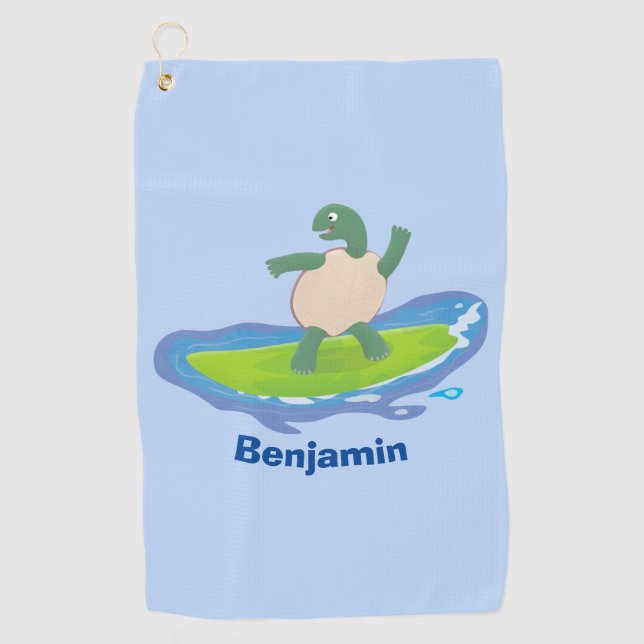 Funny tortoise wave surfing cartoon golf towel (Front)