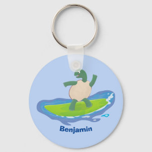 Funny tortoise wave surfing cartoon key ring