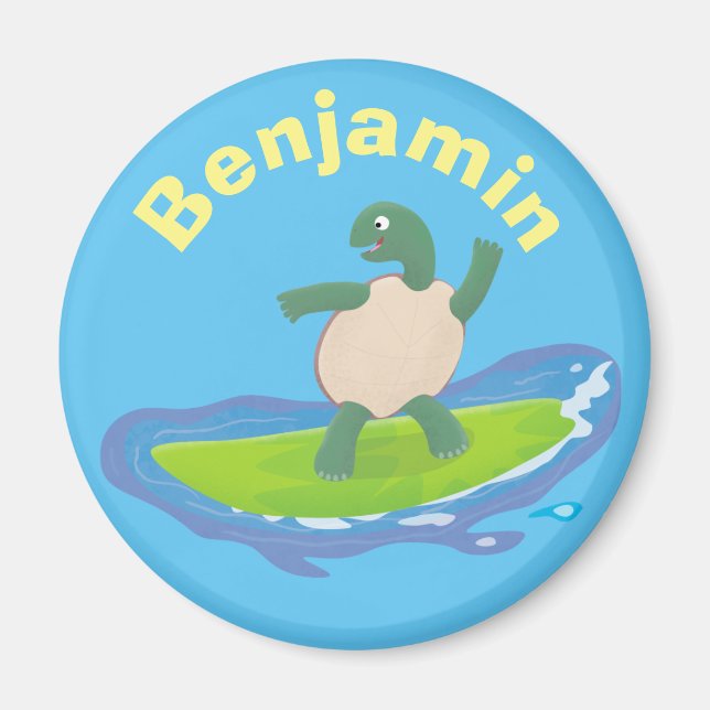 Funny tortoise wave surfing cartoon magnet (Front)