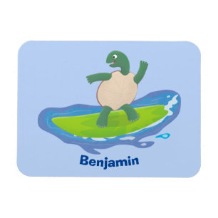 Funny tortoise wave surfing cartoon magnet