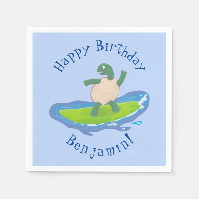 Funny tortoise wave surfing cartoon  napkin (Front)