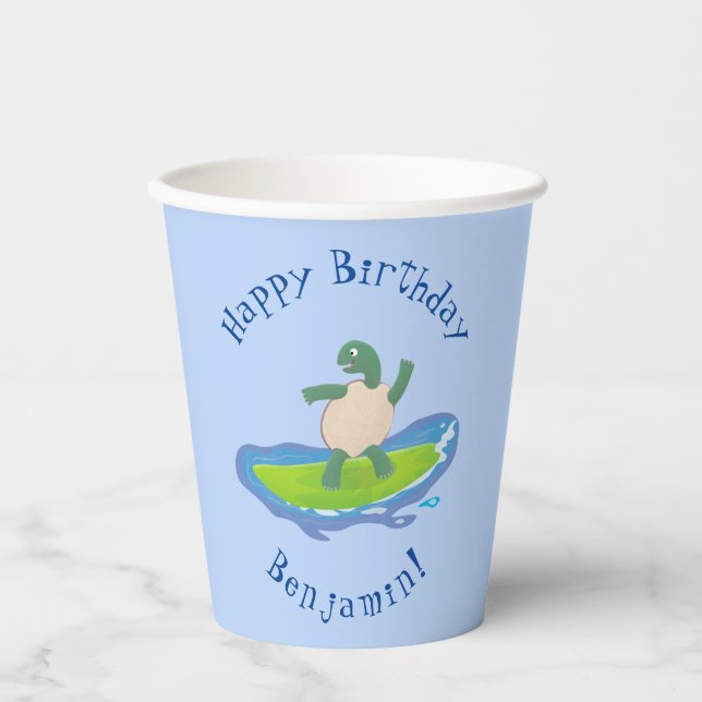 Funny tortoise wave surfing cartoon paper cups (Front)