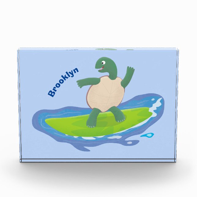 Funny tortoise wave surfing cartoon photo block (Front)