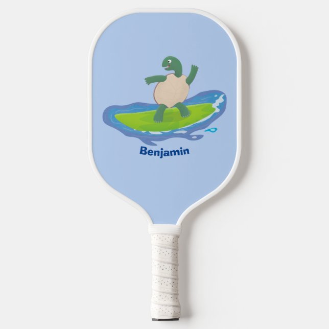 Funny tortoise wave surfing cartoon pickleball paddle (Front)