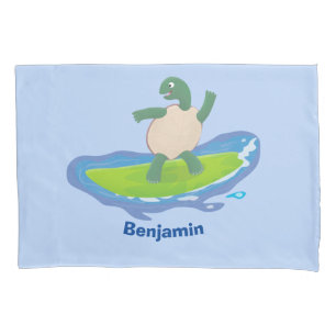 Funny tortoise wave surfing cartoon pillowcase