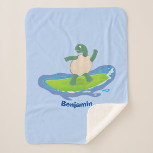 Funny tortoise wave surfing cartoon  sherpa blanket