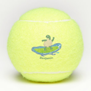 Funny tortoise wave surfing cartoon tennis balls