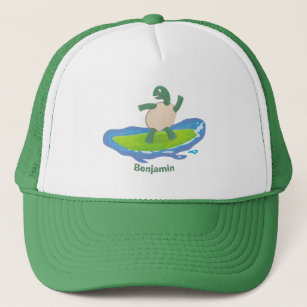 Funny tortoise wave surfing cartoon  trucker hat