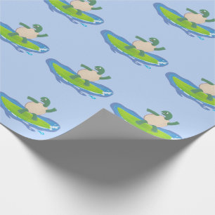 Funny tortoise wave surfing cartoon  wrapping paper