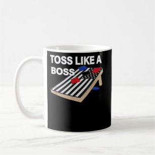 Funny Toss Like Boss Cornhole Competition US Flag Coffee Mug