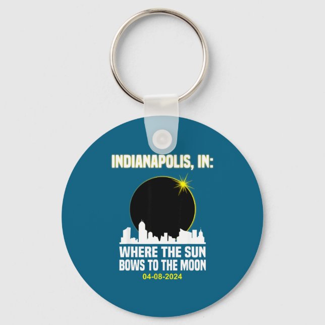 Funny Total Solar Eclipse Indianapolis Skyline Key Ring (Front)