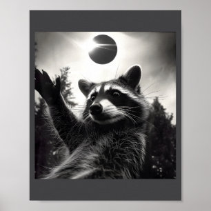 Funny Total Solar Eclipse Raccoon Selfie Poster
