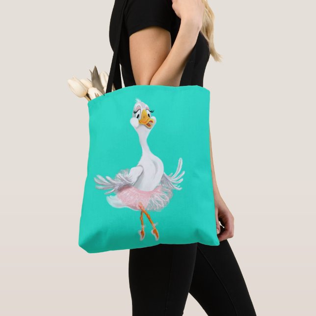 Funny Tote Bag Happy Ballerina Duck - Your Colours (Close Up)
