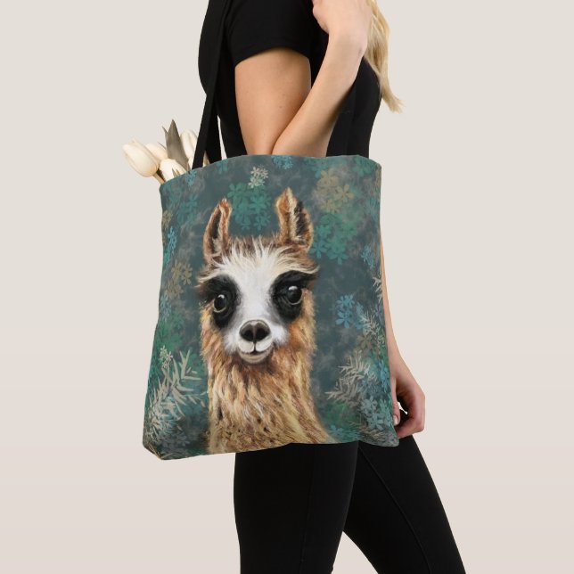Funny Tote Bag with Curious Llama (Close Up)