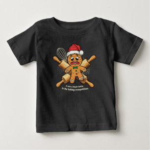 Funny "Tough Battle" Gingerbread Man Christmas  Baby T-Shirt