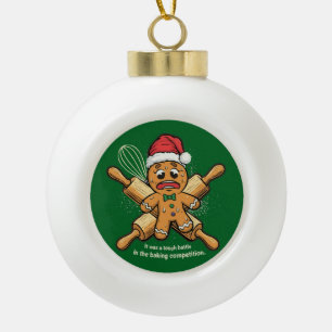 Funny "Tough Battle" Gingerbread Man Christmas Ceramic Ball Christmas Ornament