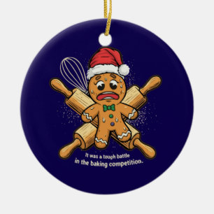 Funny "Tough Battle" Gingerbread Man Christmas Ceramic Ornament