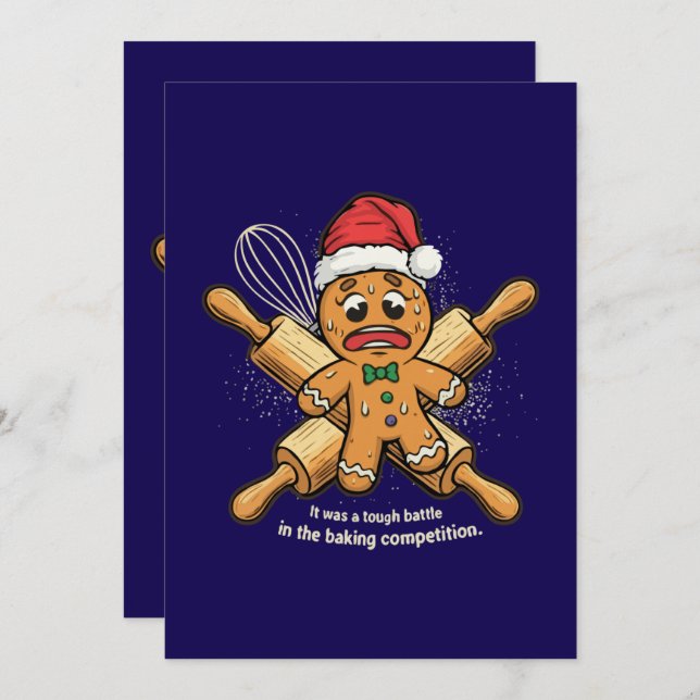 Funny "Tough Battle" Gingerbread Man Christmas  Holiday Card (Front/Back)