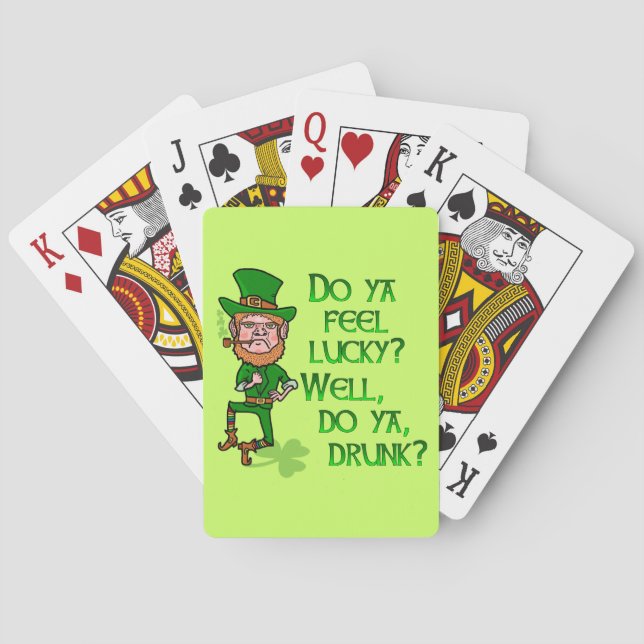 Funny Tough Lucky Drunk Leprechaun Playing Cards (Back)