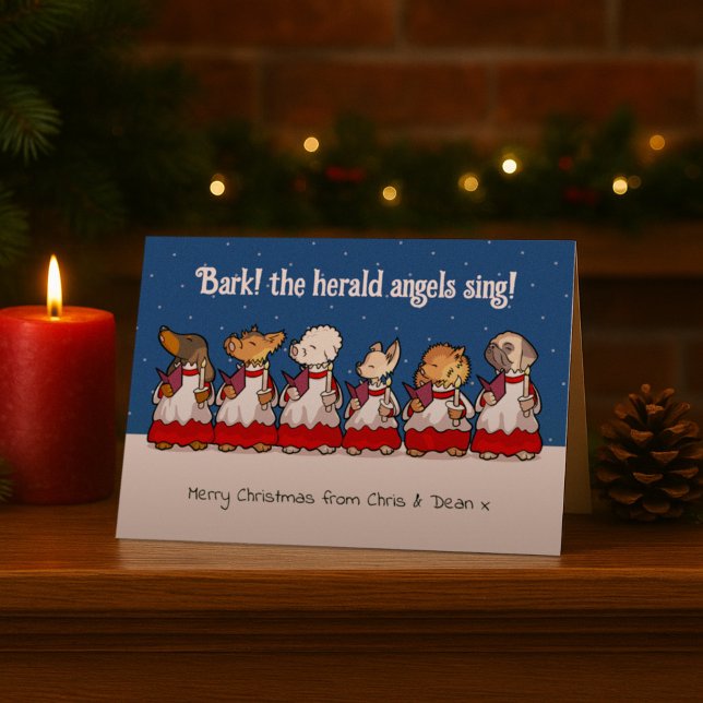 Funny Toy Dog Christmas Choir Dachshund Cartoon Holiday Card (Creator Uploaded)