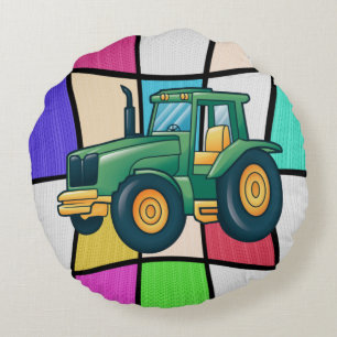 Funny Tractor Cartoon Design Round Cushion