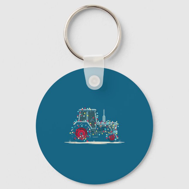 Funny Tractor Christmas Graphics Lights Lover Farm Key Ring (Front)