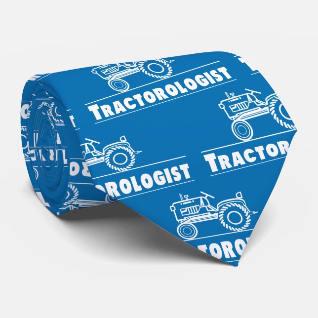 Funny Tractor Tractorologist Men's Humourous Blue Tie (Rolled)