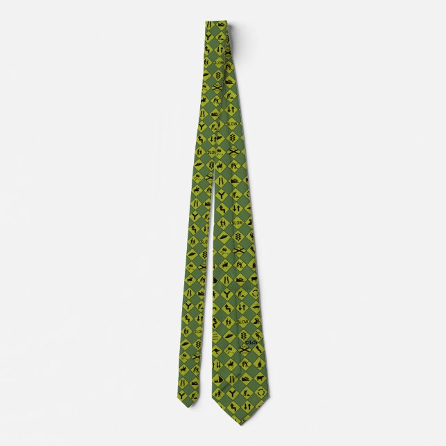 Funny traffic signs - green, black & Yellow Tie (Back)