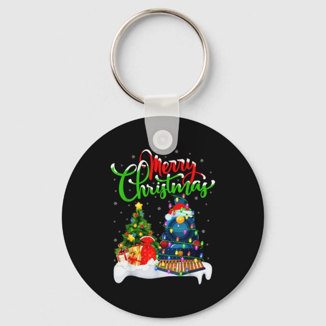 Funny Train Lover Xmas Lighting Santa Train Christ Key Ring (Front)