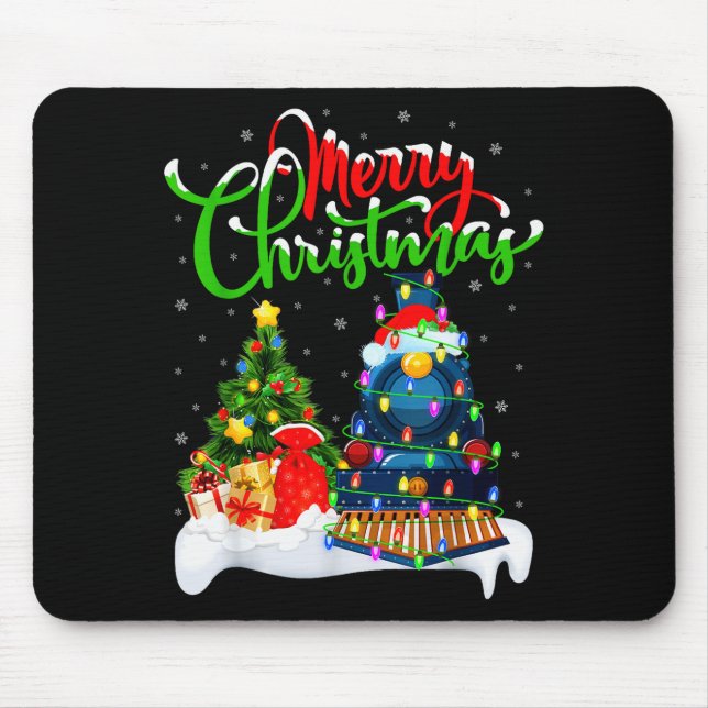 Funny Train Lover Xmas Lighting Santa Train Christ Mouse Pad (Front)