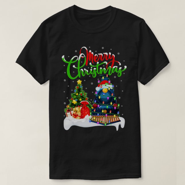 Funny Train Lover Xmas Lighting Santa Train Christ T-Shirt (Design Front)
