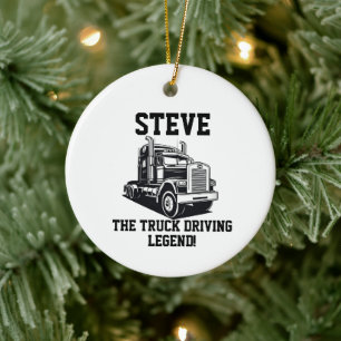 Funny Transport Semi Truck Driver Custom Name Ceramic Ornament