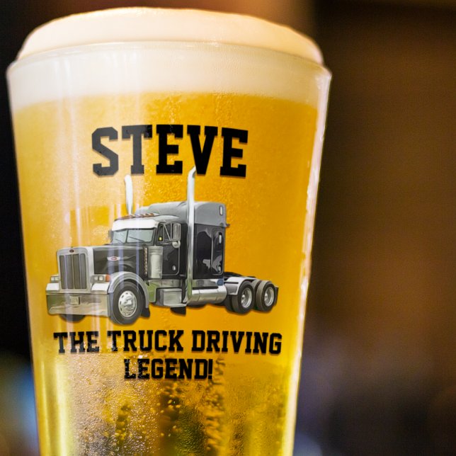 Funny Transport Semi Truck Driver Custom Name Glass (A great gift for a driver of a big rig truck driver who likes to drink beer.)