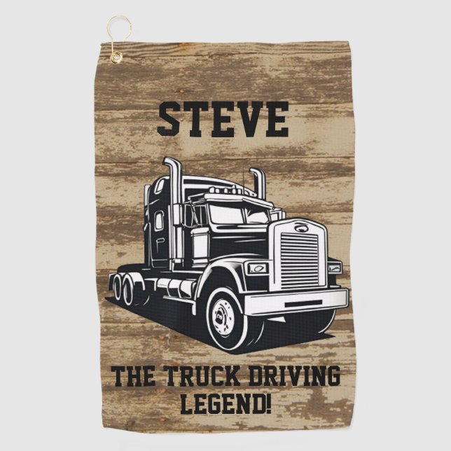 Funny Transport Semi Truck Driver Custom Name Golf Towel (Front)