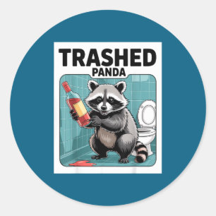 Funny Trashed Panda Raccoon Gets Drunk Classic Round Sticker